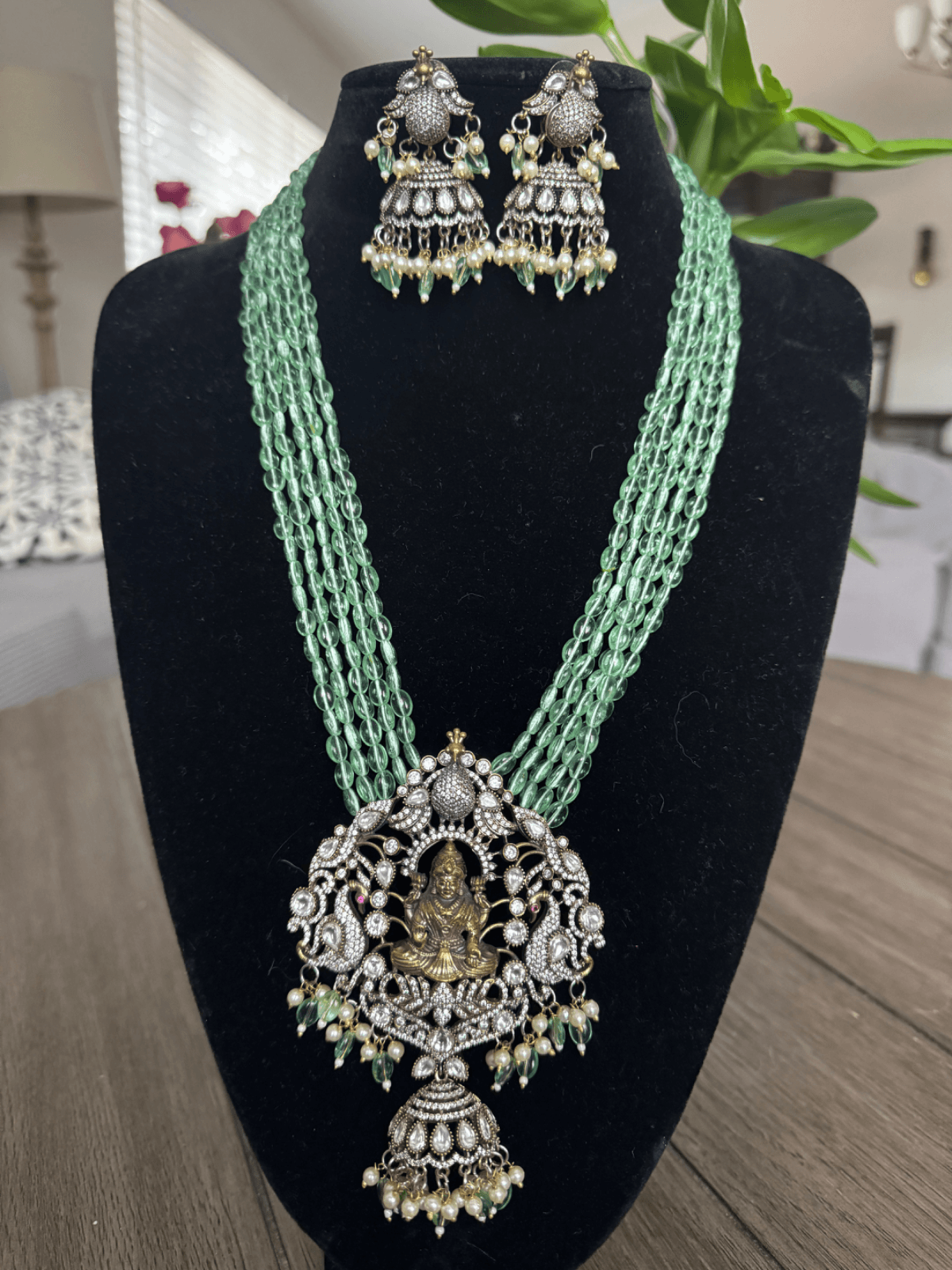 Antique Temple Necklace Set with Goddess Lakshmi Pendant